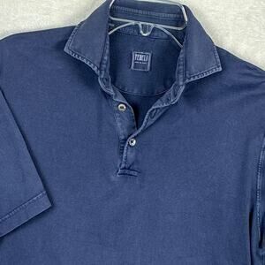 Fedeli Polo Shirt Mens 50 (M) Blue Sunwashed Preppy Classic Luxury Como Italy